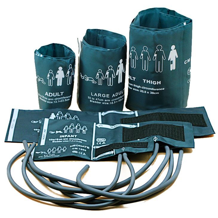 Neonate, infantil, criança, adulto, coxa pressão arterial manguito com gasbag