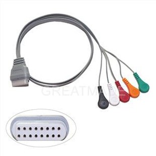 Holter Recorder ECG Patient Cable 16 Pin 5 Leads Snap 4.0 IEC Standard Compatível para Edan Holter Recorder Machine SE-2003 2012